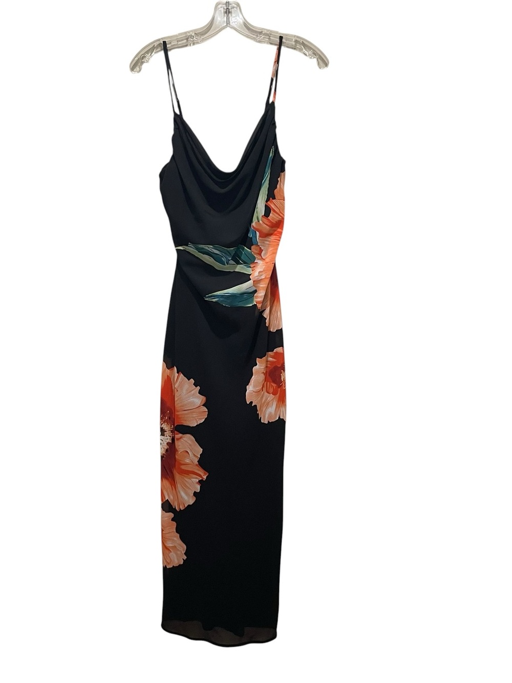 Pretty Garbage Floral Cowl Neck Maxi Dress Black Orange Sleeveless Size Medium